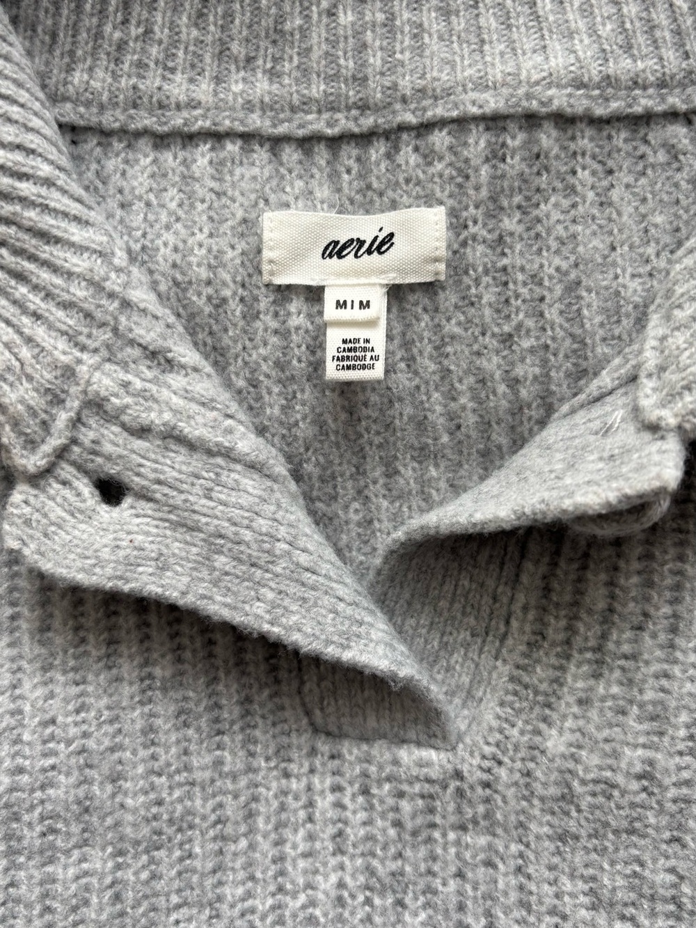 aerie Light Gray Ribbed Polo Sweater - Picture 2 of 4
